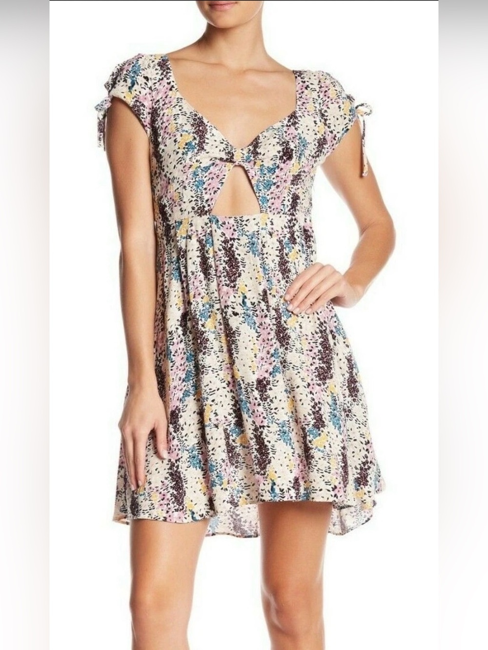 Free People Pastel Floral Cutout Mini Dress